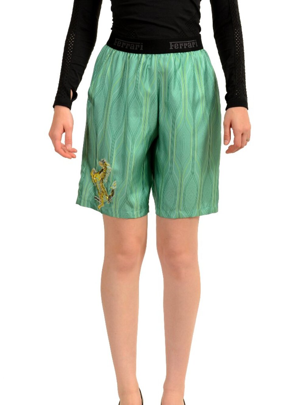 Scuderia Ferrari Women's Multi-Color Embroidered 100% Silk Shorts US XS IT 38